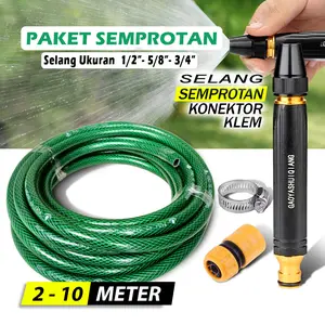 PAKET SELANG SERAT BENANG Anti Lumut Anti Tekuk + Semprotan Kepala Selang Full Besi Kencang + 2 Pcs Klem Air Hijau