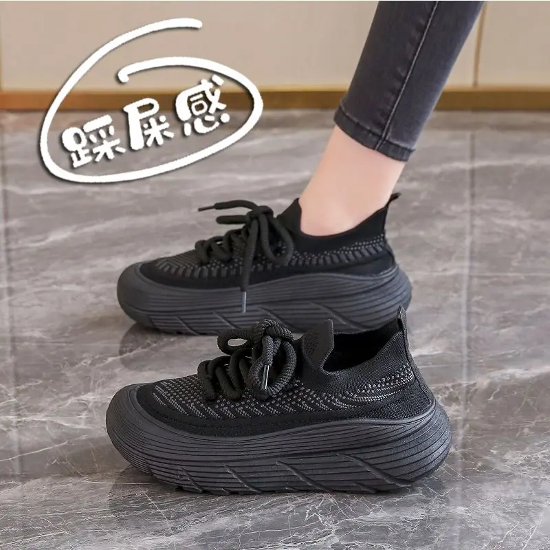 Giày Thể Thao Lưới Flyknit Thoải Mái, Dành Cho Nữ, Bộ Sưu Tập Xuân Thu Mới 2024, Thoáng Khí, Dễ Phối Đồ, Kiểu Lười Giày Thường Ngày HK, 2024 Shoes Sneaker giày  đá