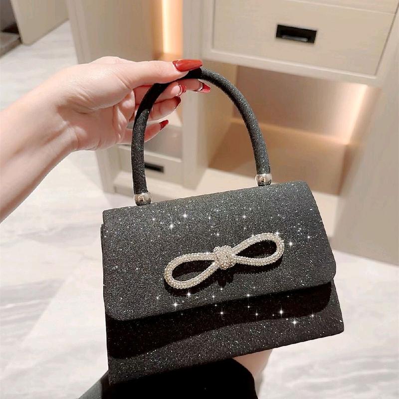 Túi Xách Nữ Size 20cm Kim Tuyến Nơ Đá Đeo Chéo Women Bag Clutch Cầm Tay Kèm Dây Xích HÀNG QC