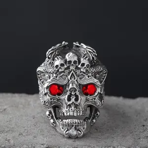 【Sktlz】 Cincin Tengkorak Pria Aksesoris Terlaris Bergaya Rock-Gothic-Punk Vintage dengan Hiasan Tengkorak Hantu, Hadiah Pria