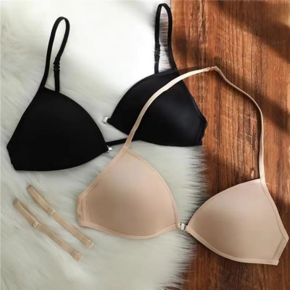 Women Triangle Bra Nylon Front Button Push Ups Bralettes Bikini Elegant Seamless Elastic Soft Comfortable Breathable Fits Lingerie