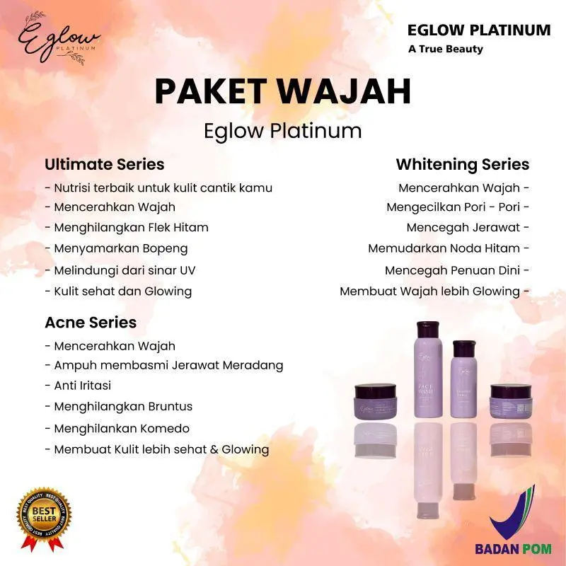 Eglow platinum paket wajah paket whitening  paket acne / paket ultimate bpom 5