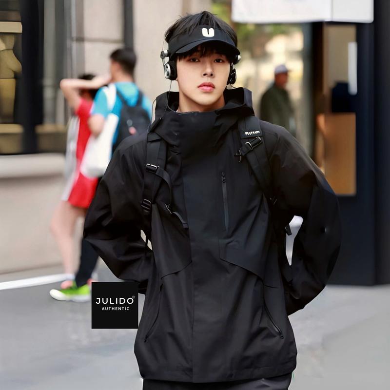 Áo khoác gió nam JULIDO chống nước cản gió cản bụi Màu đen Menswear