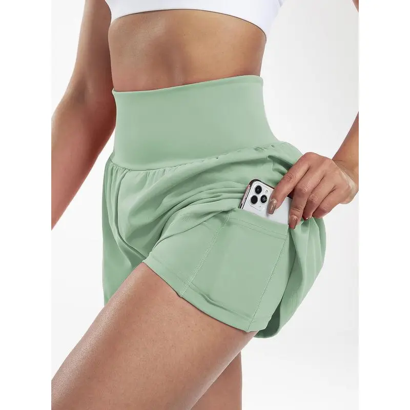 Women's 2 in 1 High Waist Pocket Sports Shorts, Gym Shorts, Casual Comfy Breathable Athletic Shorts for Tennis Pickleball, Ladies Sportswear for Indoor Outdoor Wear 1