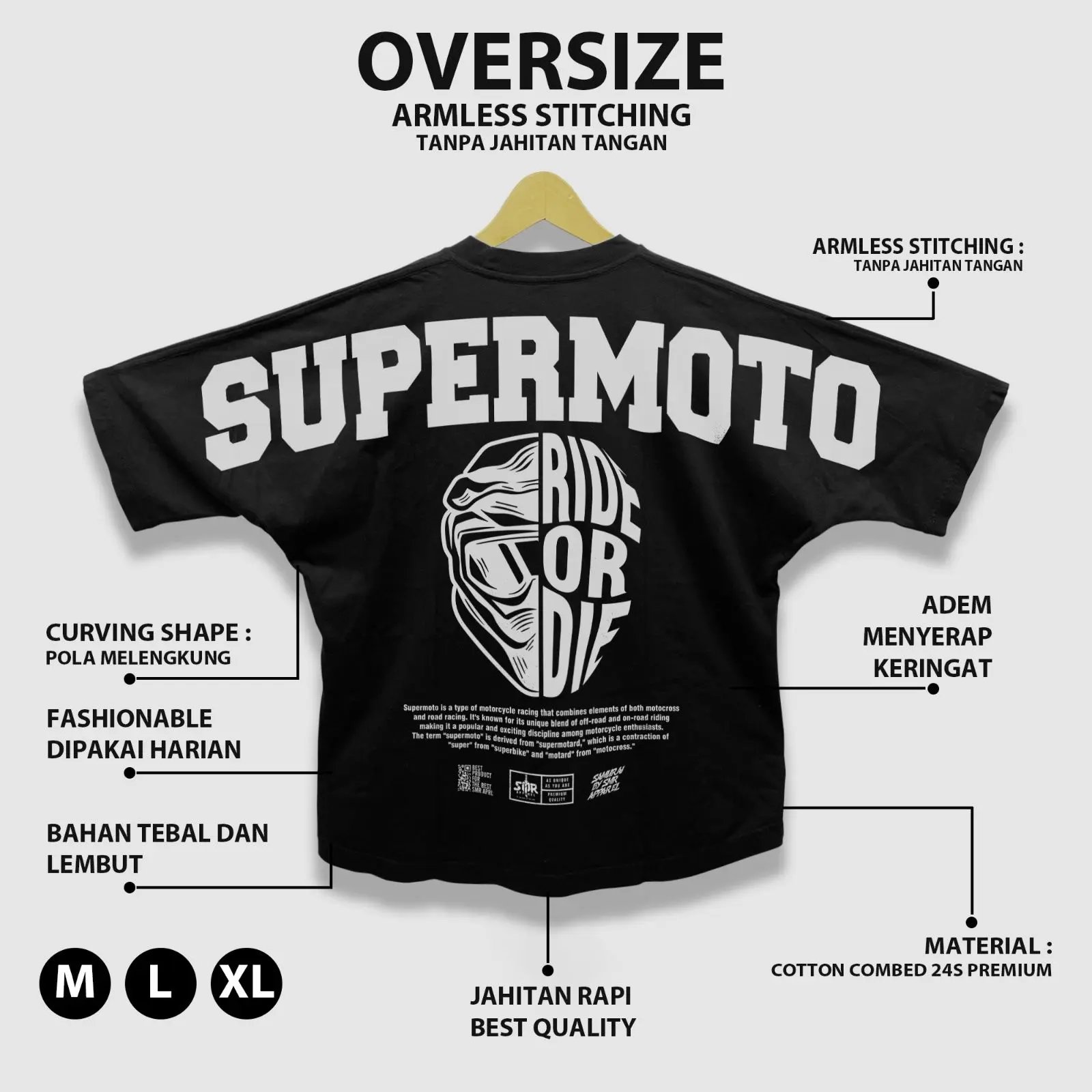 SMR APPAREL - Kaos Oversize supermoto Cotton Combed 24s Pria & Wanita Distro Baju Katun Keren