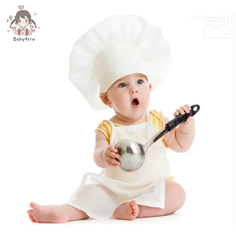 1set Cute Baby Chef Apron&Hat For Kids Costumes Cotton Blended Chef Photos Prop