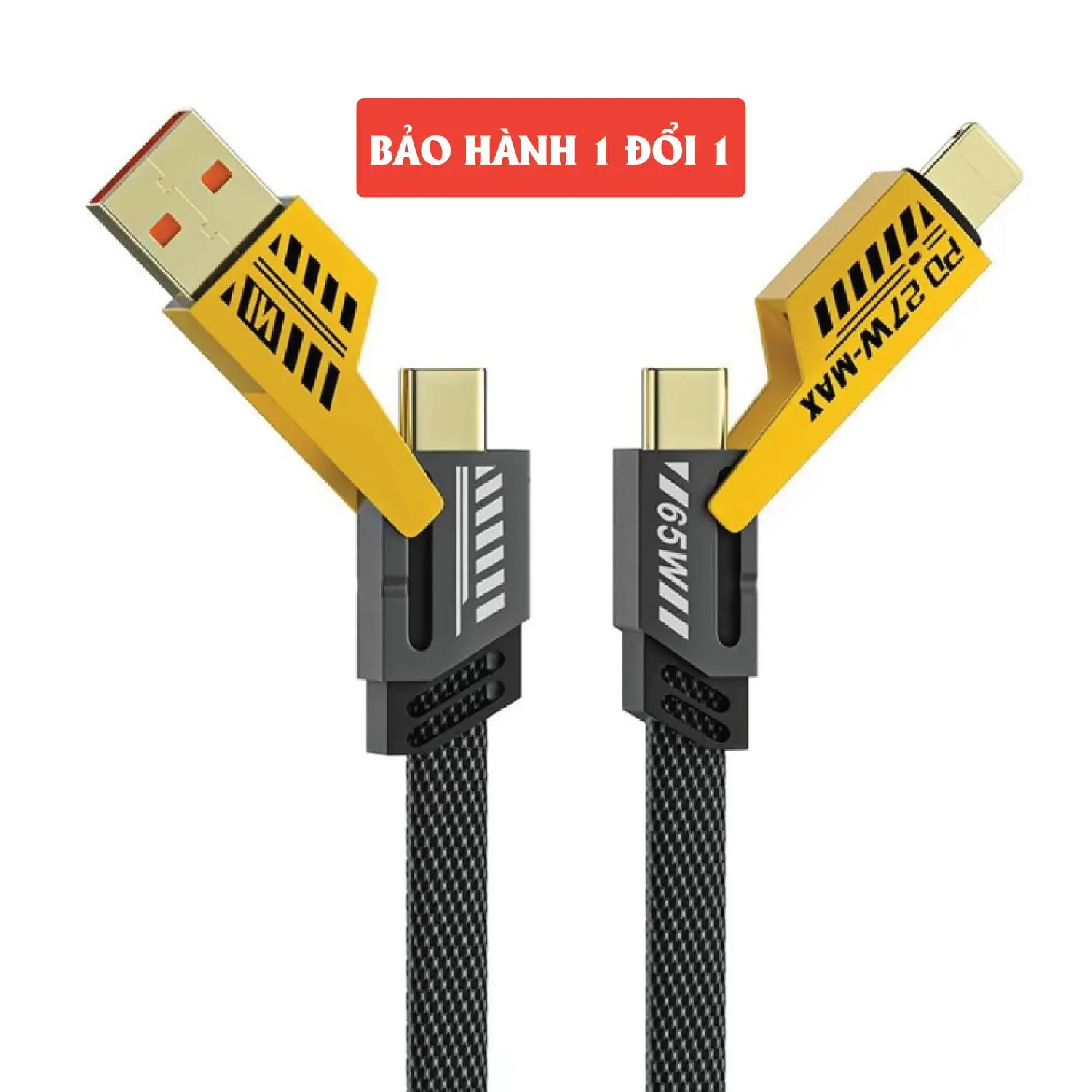 Cáp sạc 4in1. Dây sạc nhanh tối đa 65W. Dây dù, đầu cáp kim loại, chống gẫy. Cáp sạc 3 in 1. Cáp sạc điện thoại, Dây sạc 4 đầu