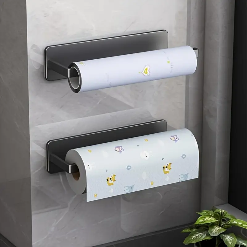 Stainless Steel Paper Towel Holder, 1 Count Wall Mounted Kitchen Roll Organizer, No-drill Cling Film and Cloth Storage Rack, Restroom Supplies, Home Goods 4