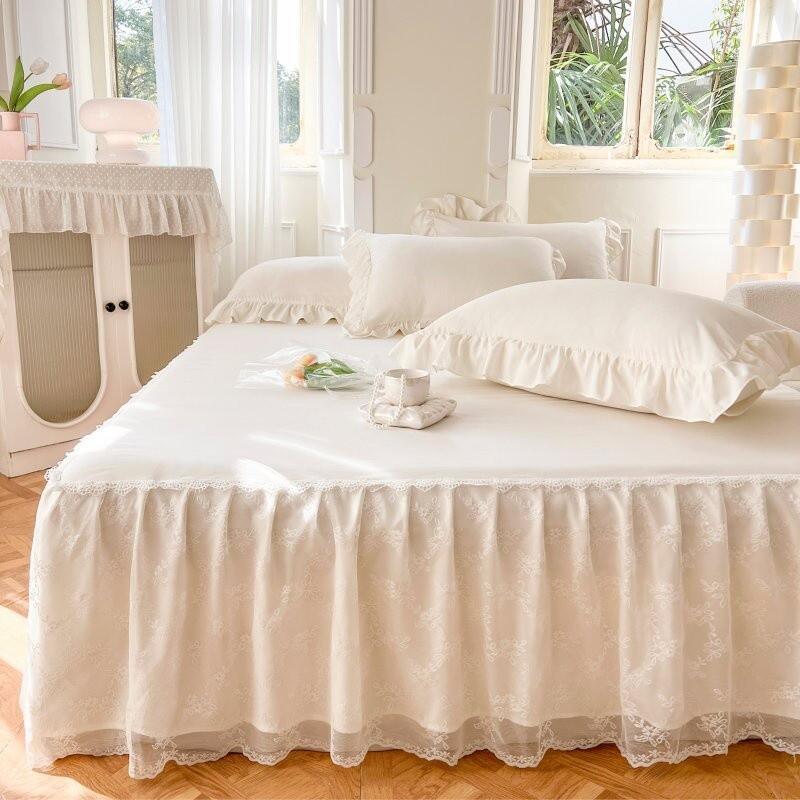 Product Introduction of 6 Color white Bed Sheet Cover With Lace Princess Style Bed Skirt Pure Color Wedding Bridal Bedsheet Skirting Pillowcase Queen King Size Cadar 2