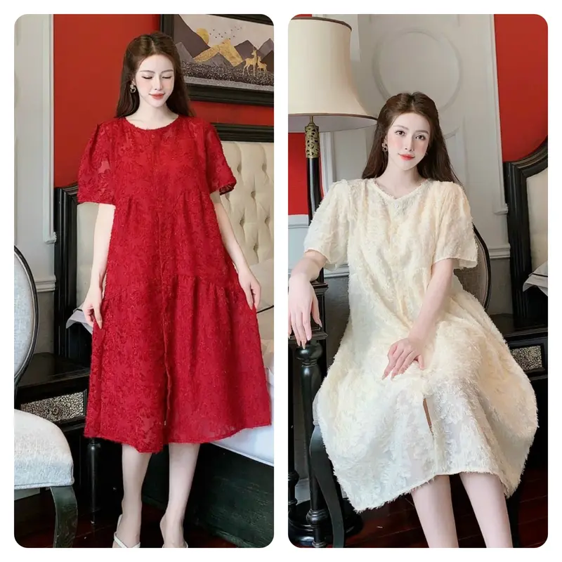 Váy Nữ Thiết Kế 3 Màu  Kèm Tag Cài Mã V152 Women Kem Dress 0