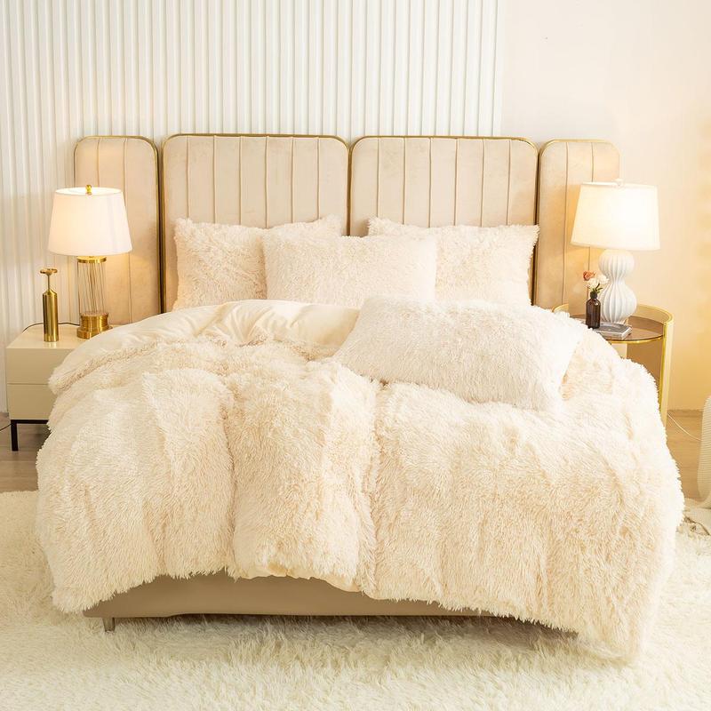 Solid Color Fluffy Duvet Cover Set, 3 Counts/set Soft Comfortable Duvet Cover & Pillowcase without Filler, Bedroom Accessories, Christmas Decor Warm Cozy Plush Bedding Set for Home Bedroom, Bedding Supplies, Christmas Gifts, Christmas Decorations 5