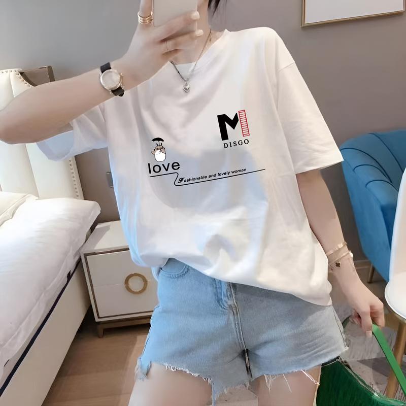 Áo Phông Form Rộng Áo Thun Tay Lỡ Nam Nữ Form Rộng Unisex Cotton 100% In Chữ Cổ Tròn Women Top