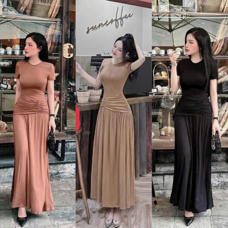 SM - Đầm nữ cổ tròn tay ngắn nhún bụng che eo dáng tùng xoè xinh xắn - thun gân lạnh CK07 Váy boby váy body nữ tôn dáng váy xinh váy đi tiệc váy đi biển