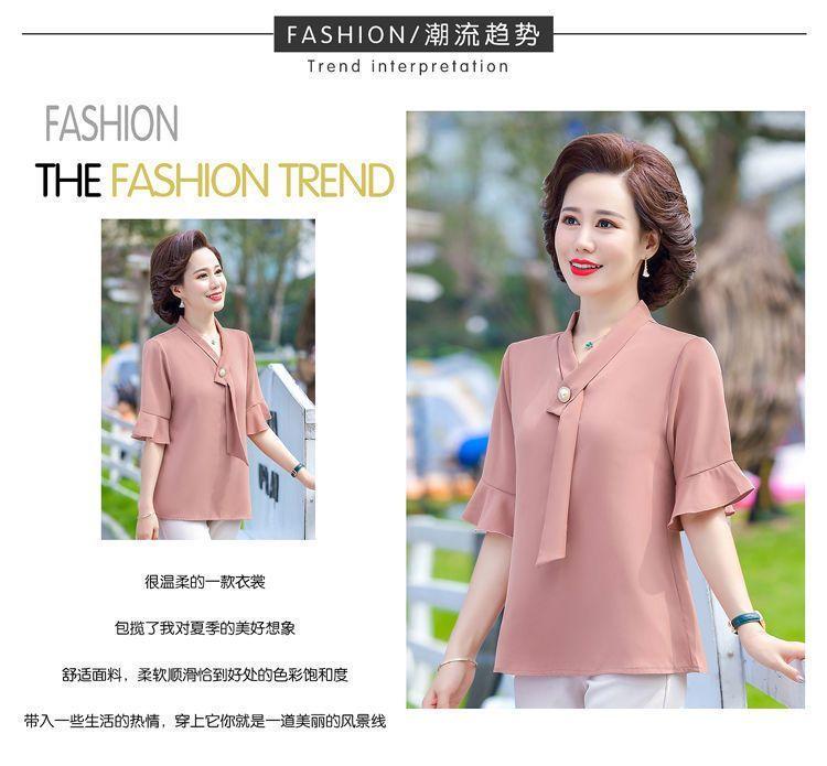 Product Introduction of Áo Phong Cách Phương Tây Ngắn Tay, Quần Áo Cho Mẹ, Thích Hợp Cho Mẹ TRUNG NIÊN Và TRUNG NIÊN, Hàng Mới Về, Dáng Rộng Vừa Vặn, Làm Bằng Voan, 40-50 Tuổi Nữ Top Women Shirt Sơ Mi 5