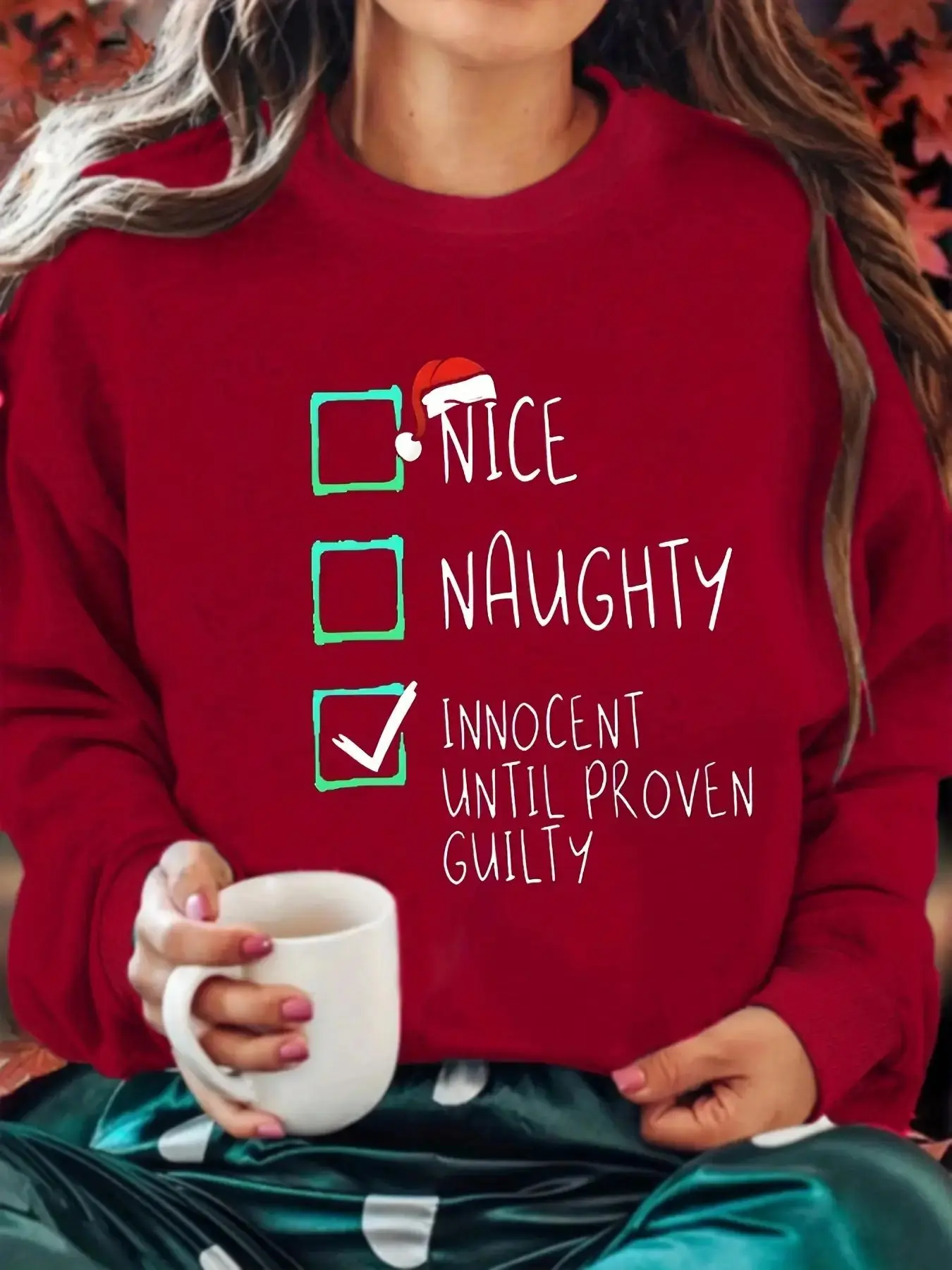 【Plus Size】 Letter & Christmas Tree Print Round Neck Sweatshirt, Casual Long Sleeve Crew Neck Pullover for Fall & Winter, Women's Clothing for Daily Wear