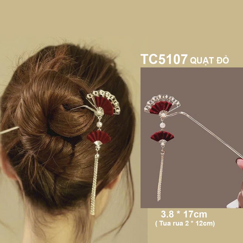 GOTI - Phụ Kiện Tóc Nữ - Trâm Cài Tóc Phong Cách Hán Phục Cổ Trang Kiểu Trâm Hình Quạt Hoa Đính Hạt TC5107