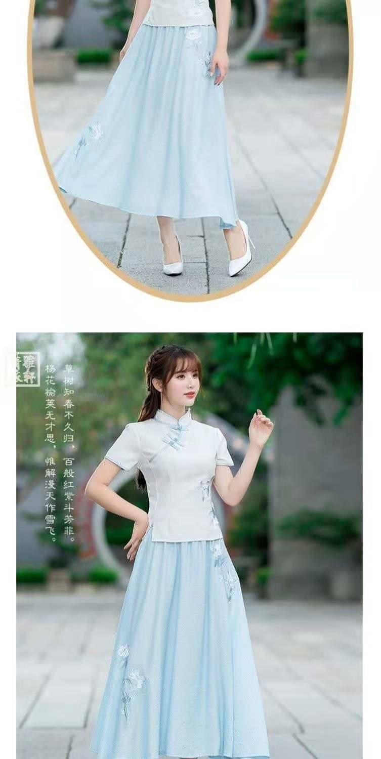 Product Introduction of Bộ Đồ Hai Mảnh Phong Cách Trung Quốc Chất Liệu Vải Lanh Bông Cổ Điển Thiết Kế Có Khóa Kéo, Thêu, ngắn Tay, Thích Hợp Cho Nghệ Thuật Trà, Bộ Đồ Sườn Xám Cải Tiến, Váy, Dành Cho Nữ 9