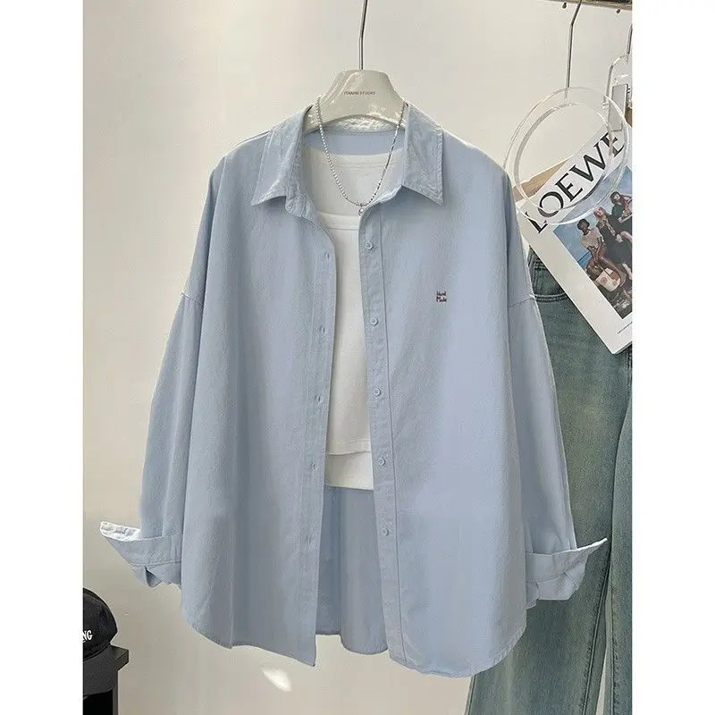 Áo Sơ Mi Màu Pastel Dành Cho Nữ, OOTD, Phong Cách Hàn Quốc, Thêu, Dáng Rộng Vừa Vặn, Phong Cách Thông Dụng Áo Sơ Mi Dài Tay, Thích Hợp Cho Mùa Xuân Và Mùa Thu, 2025 Hàng Mới Về