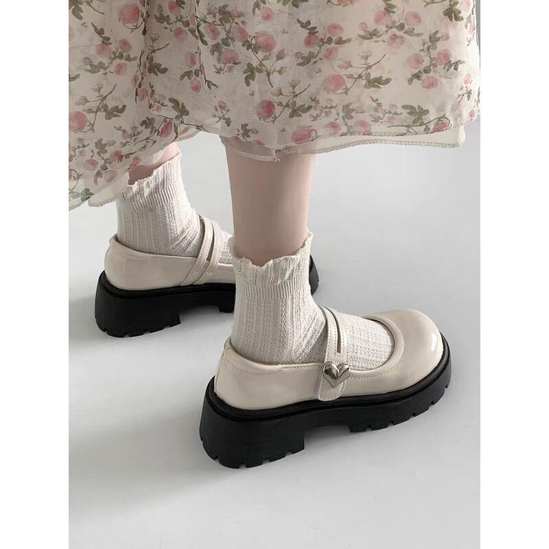 Product Introduction of Black Thick soled Small Leather 2024 Spring and Autumn New Le Fu with One Word Belt Mary Jane British Style Single Shoes for Women Footwear Girl 12