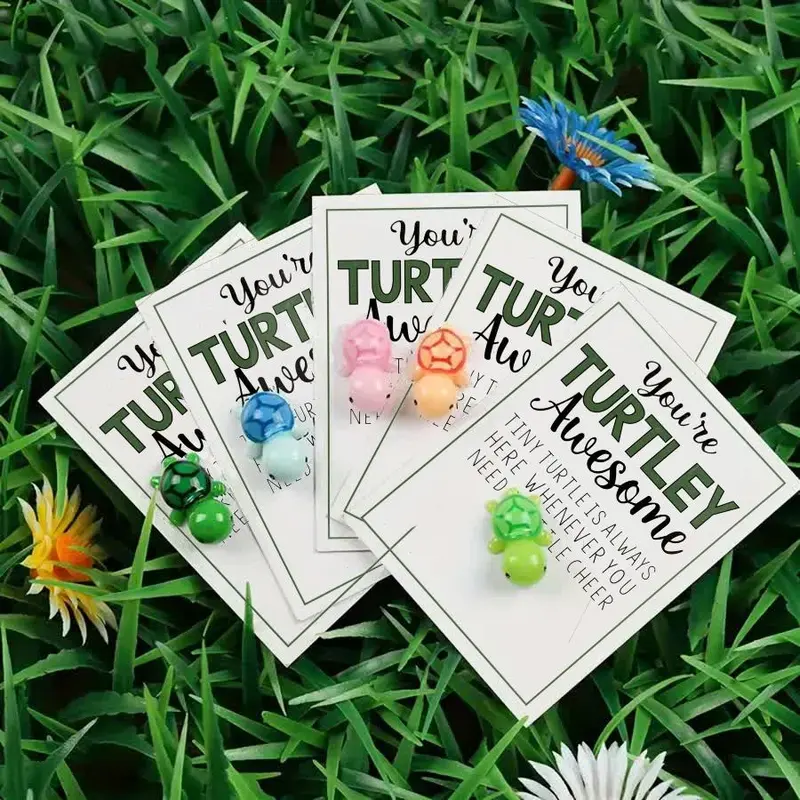 Turtle Charm Greeting Card, 100pcs/set Inspirational Quotes Card with Lucky Tiny Turtle Attachment, Teacher & Student Appreciation Gift 2