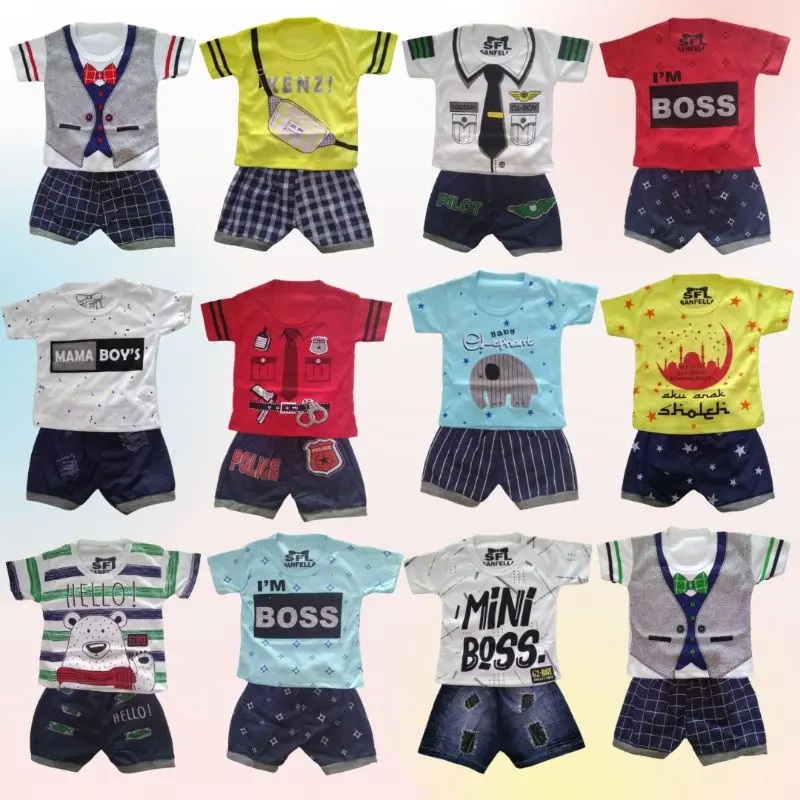 Setelan Kaos Anak Laki Laki 3-12 Bulan | Set Baju Bayi Bahan Adem