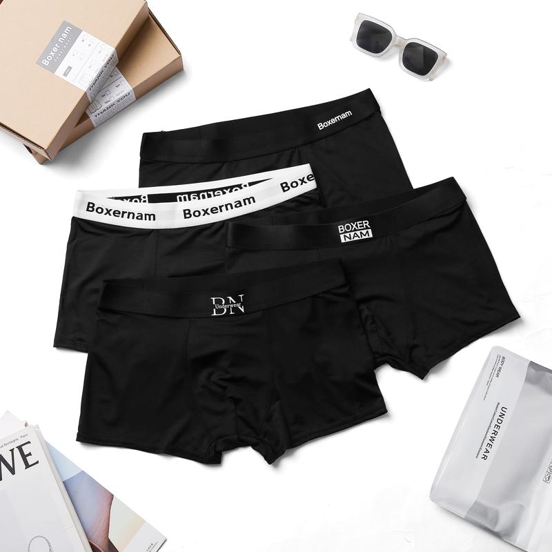 Quần sịp nam thun lạnh combo 4 quần lót nam FULL ĐEN co giãn 4 chiều thấm hút mồ hôi Quần boxer/quần đùi Menswear