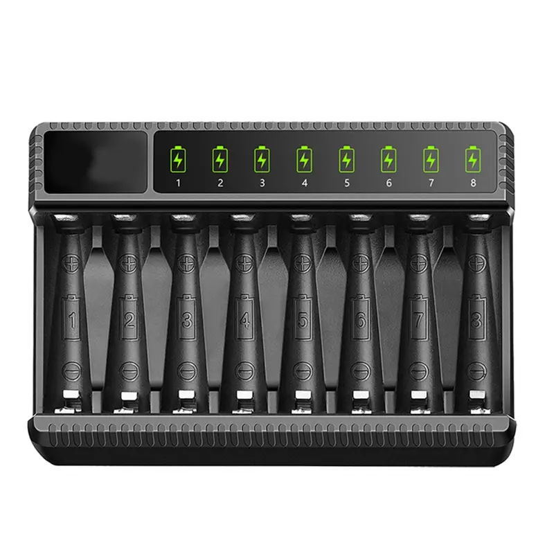 Bộ Sạc Pin AA AAA 8 Bay, LCD, USB C, Sạc Tốc Độ Cao, Khe Cắm Độc Lập Cho Pin Sạc NiMH NiCD 6