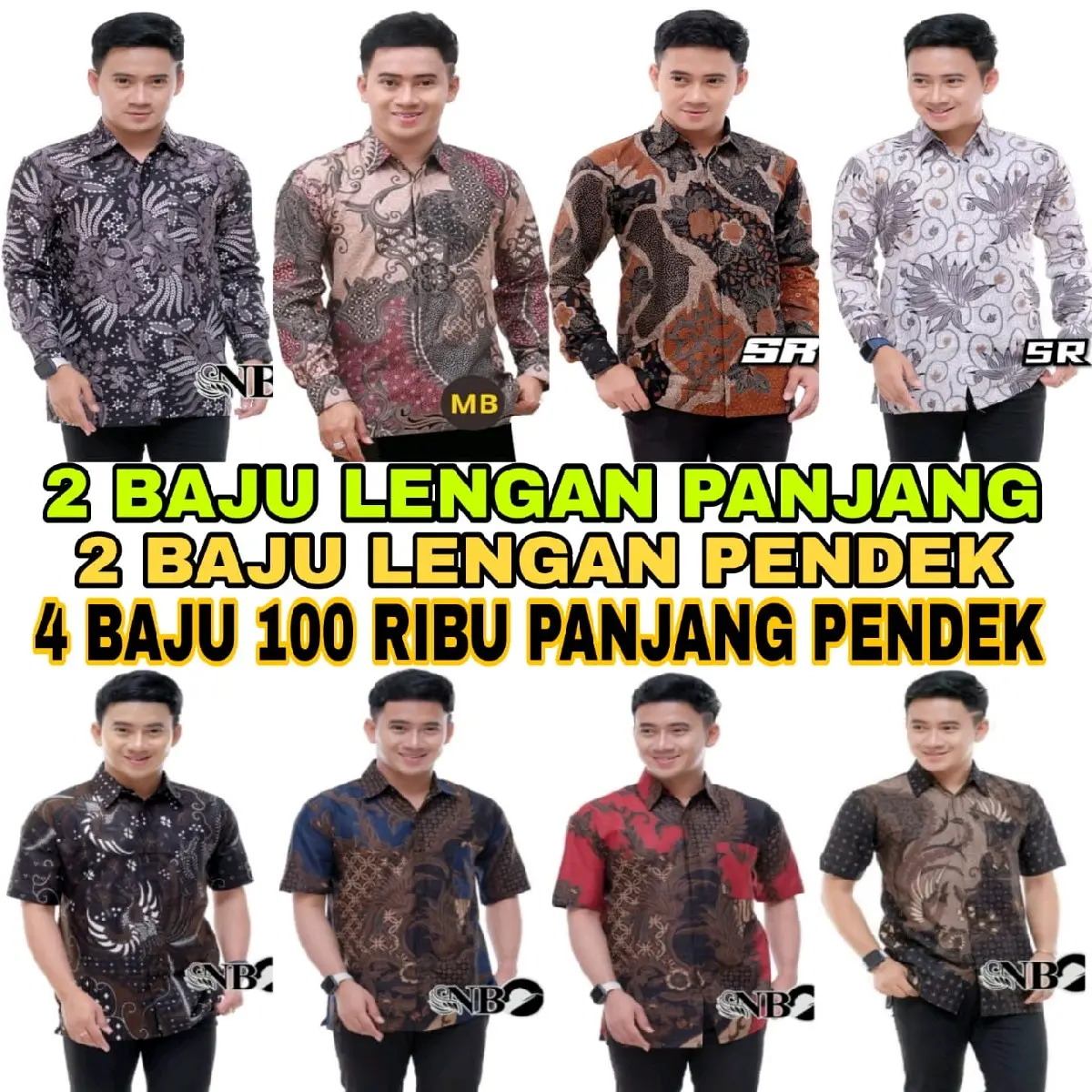 4 BAJU BATIK PRIA 100 RIBU 2 PANJANG 2 PENDEK BAHAN KATUN SIZE M L XL XXL