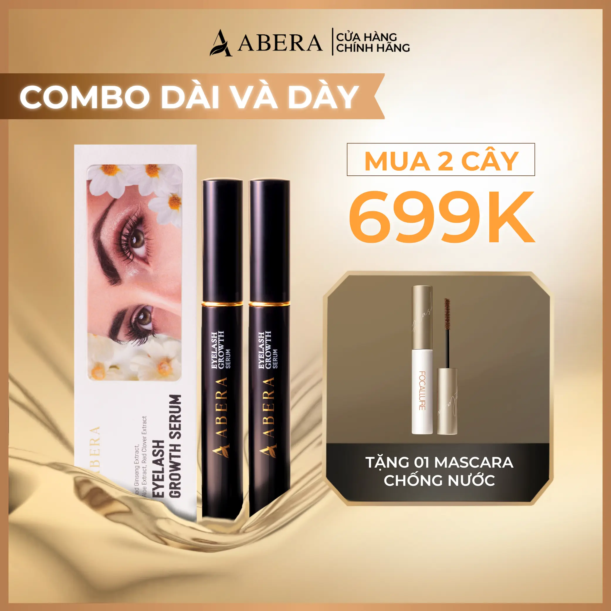 [COMBO 2 HỘP] Serum Dưỡng Mi Abera - Kích Thích Mi Mọc Dài và Dày Cực Nhanh, Mi Tự Nhiên Chắc Khỏe Không Gãy Rụng- Tặng 1 Mascara chống nước