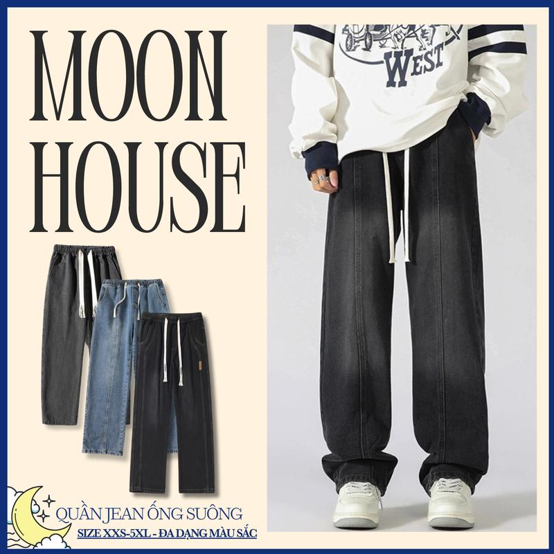 Quần jean form rộng bigsize MOON HOUSE 03 dành cho nam nữ dễ dàng phối đồ hack dáng dành cho mọi dáng người Kem Menswear