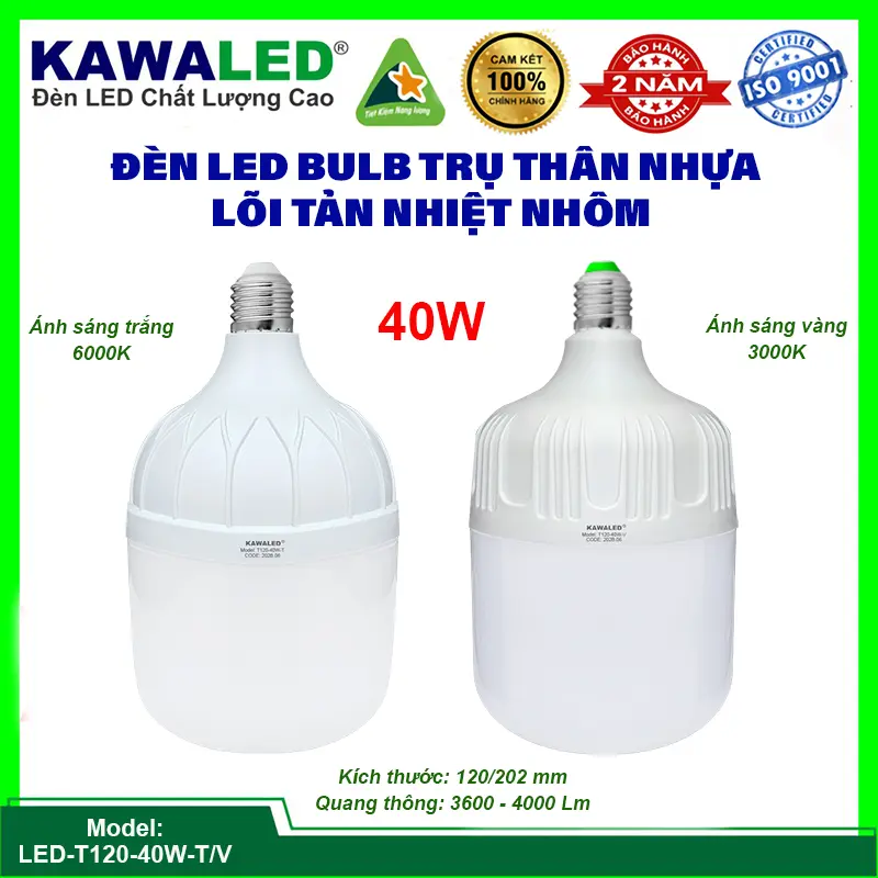 ĐÈN LED BULB TRỤ THÂN NHỰA LÕI TẢN NHIỆT NHÔM 20W 30W 40W 50W BẢO HÀNH 24 THÁNG 2