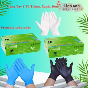 Găng tay  | bao tay cao su không bột Vietglove 1 hộp 100 chiếc Nitrile đen, trắng, xanh Rửa Bát Chống Nước