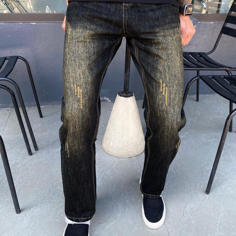 Quần suông nam xanh rêu đen xước nhẹ chất dày dặn Jean Menswear suong