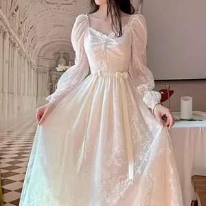 Terlaris Ready Stock Dress Korea Kondangan Terbaru/Dress Putih Brukat Korea Elegan