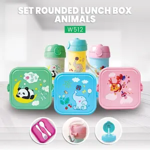 Lunch Box Set Kotak Makan Anak Sekolah Bentuk Persegi Motif Karakter - W512