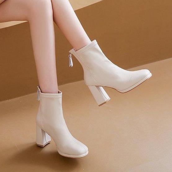 Bốt nữ cổ lửng chất da lót lông QCCC đế 8cm Parista Shoes Boot