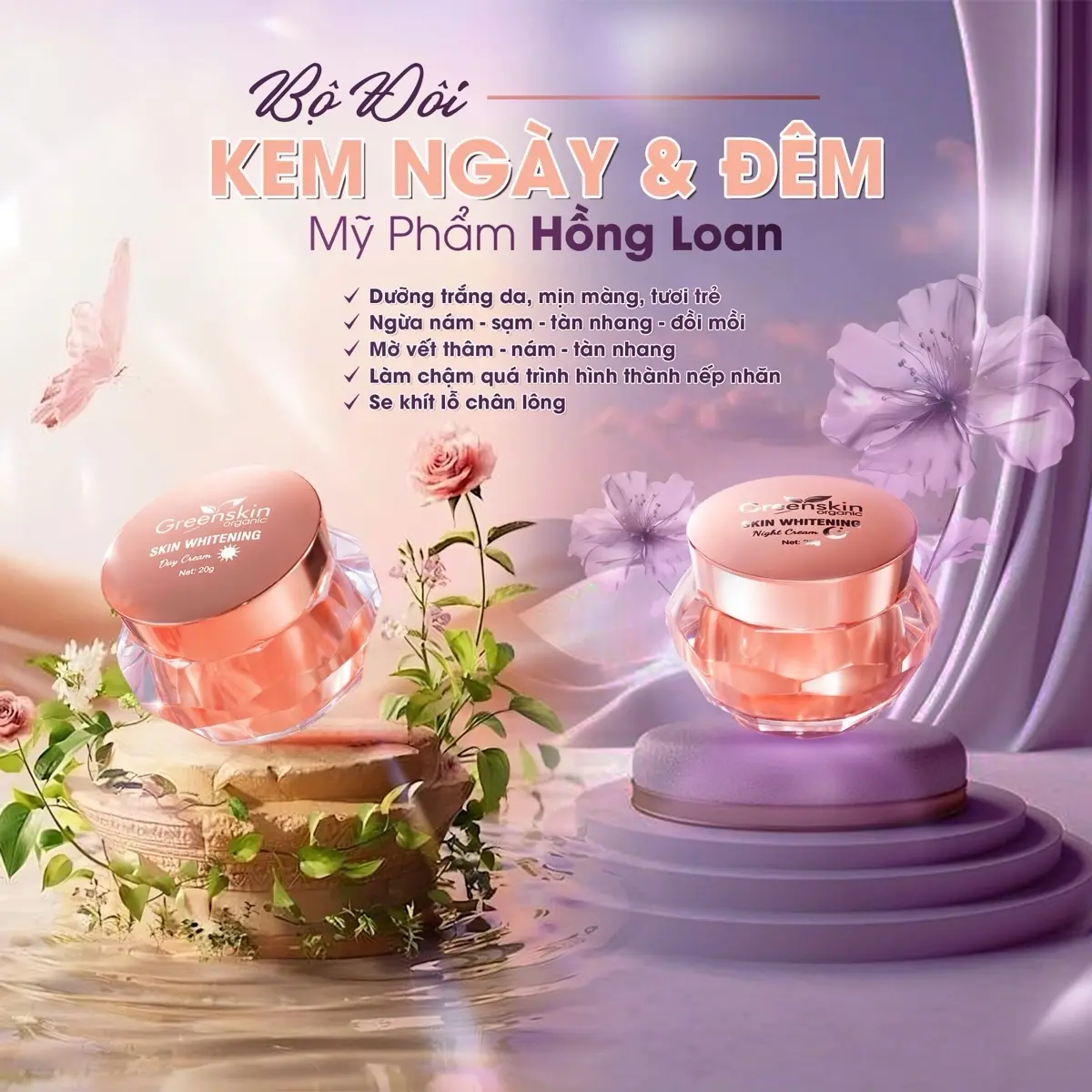 Bộ Ngày Đêm LỚN Hỗ Trợ Dưỡng sáng , Mờ Nám GreenSkin Organic - Mỹ Phẩm Hồng Loan