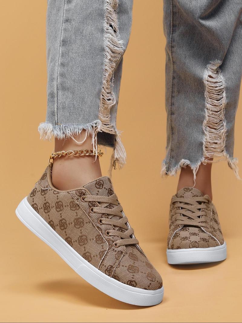 Product Introduction of Women's Fashionable All Over Floral Print Lace Up Low Top Sneakers, Casual Comfortable Sports Shoes for Daily Wear, Female All-match Round Toe Shoes for Daily Wear 14