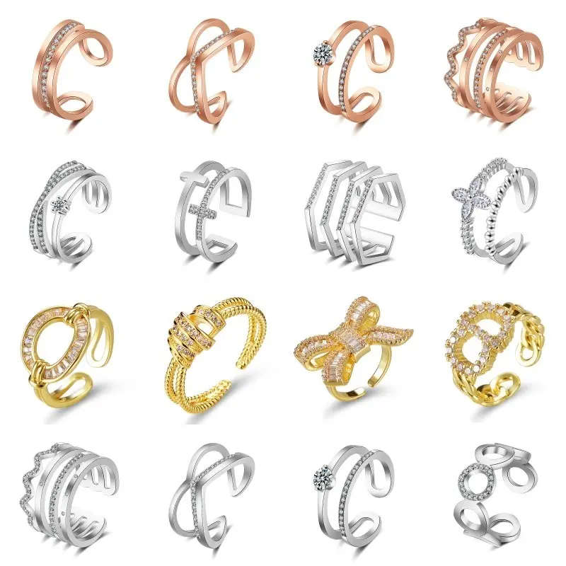 925 Silver Plating 18K Gold Fashion Personality Ins Fashion Ring Female Opening Adjustable