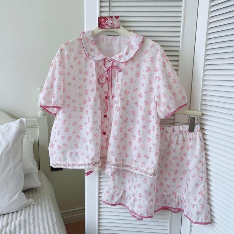 HT6000f Bộ pijama tiểu thư cộc hoạ tiết hoa hồng hotgirl,đồ ngủ thô đũi bánh bèo tôn dáng HT6000f 3