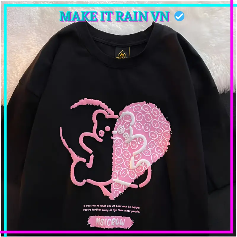 [MUA ÁO CÓ QUÀ] Áo Thun Unisex HAPPY IN NỔI Make It Rain VN, Áo Phông Nam Nữ Form Rộng Cổ Tròn 0