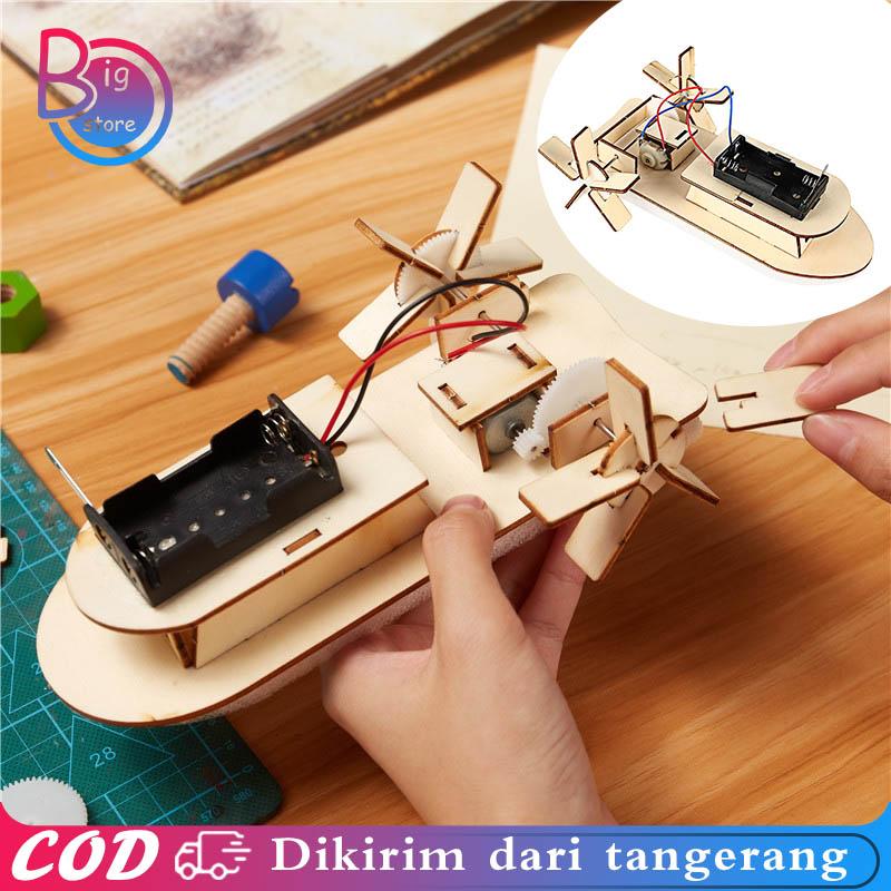 Kapal Mainan Anak Diy Mainan Kapal Rakit Elektrik Puzzle Kapal Kayu Elektrik 1