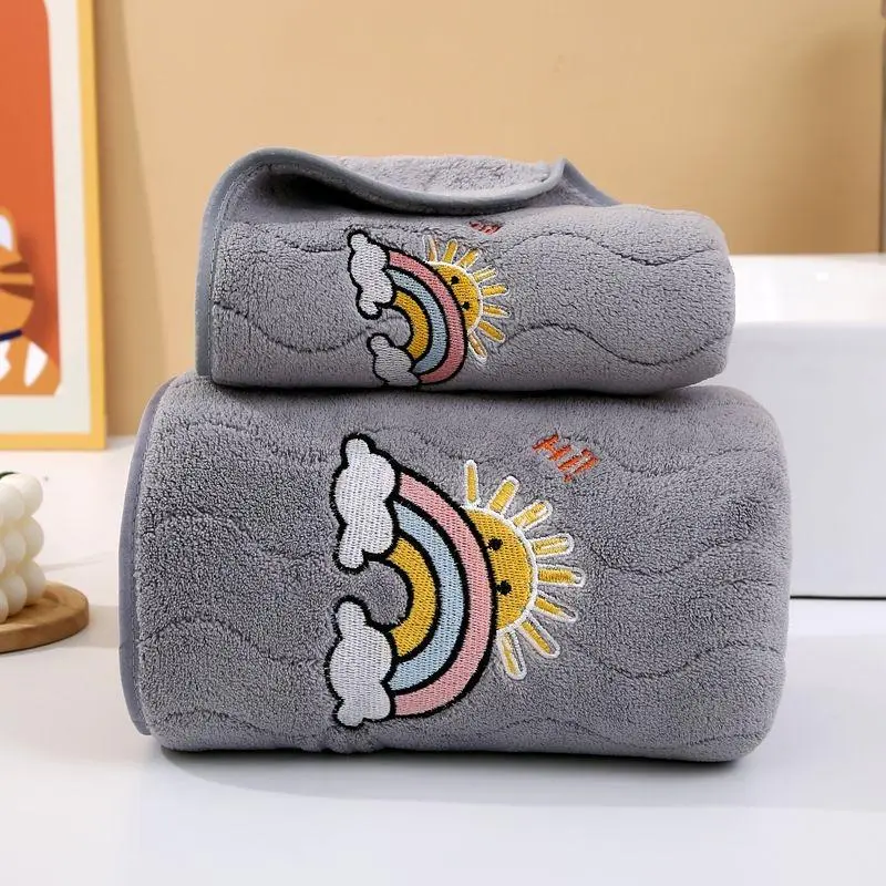 Cute Animal Pattern Bath Towel & Hand Towel Set, 2pcs/set Soft Quick Drying Bath Towel & Hand Towel, Bath Towel Set for Home Bathroom 4