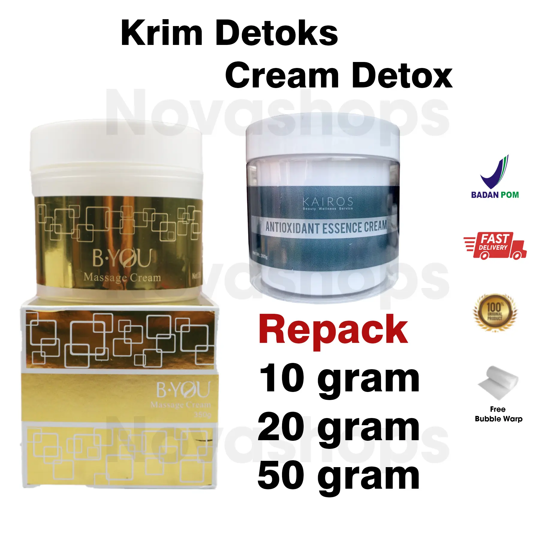 REPACK KAIROS B.YOU 10g 20g 50g CREAM DETOX KRIM DETOX DETOKS ORIGINAL BPOM