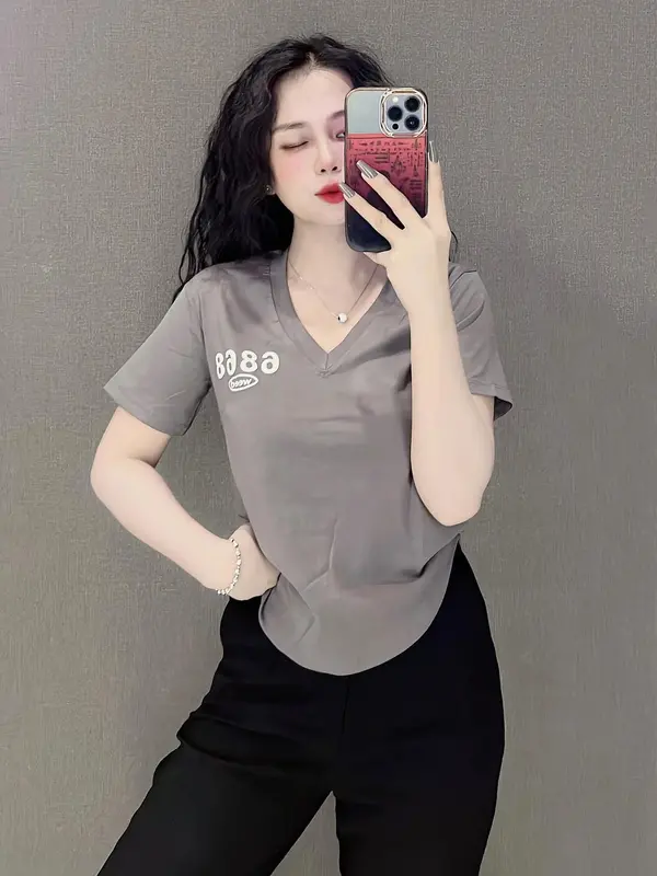 Áo Thun Ôm Cổ Tim Vạt Bầu Nữ [Mã B63], Form Tôn Dáng Cotton [6868] Top Women Cổ Trái Tim Màu Đen Shirt Cổ Tròn Sơ Mi Màu Trắng 3
