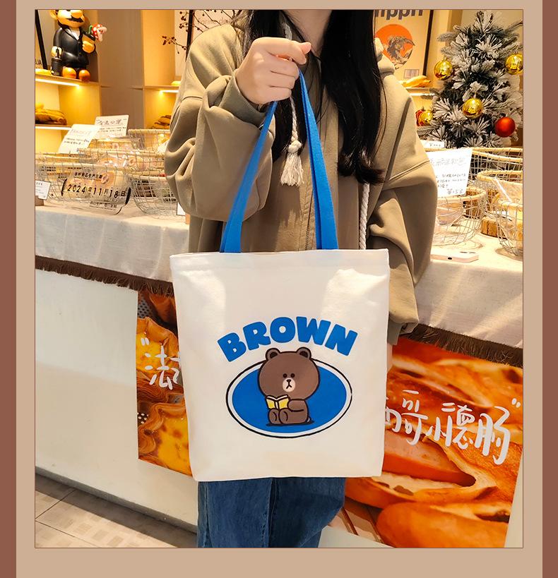 Product Introduction of Official Brown Bear Canvas Bag 2025 New Student Artistic Shoulder Bag| Men's Study Tote 16