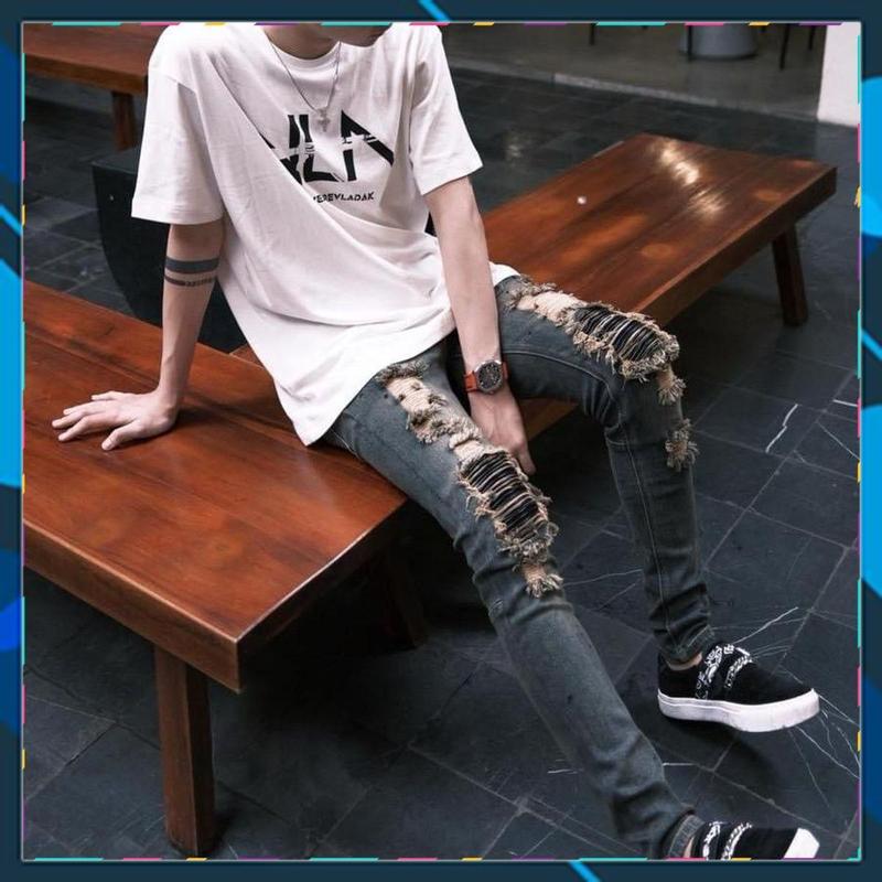 Quần jean nam VLADAK xanh đậm vá da đen ( CÓ HỘP ) Menswear