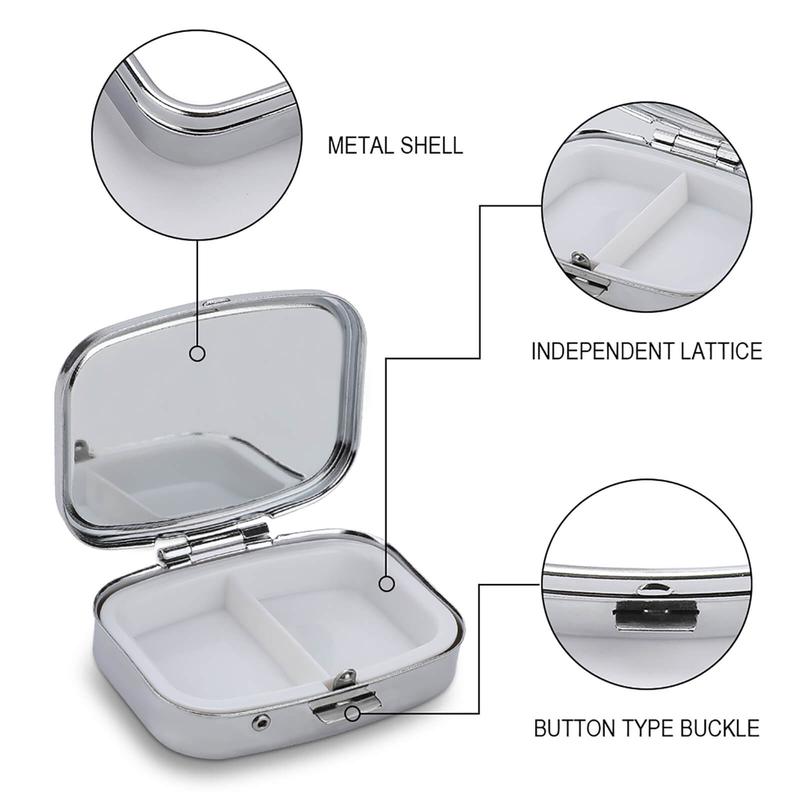 Dragonfly Pattern Pill Box, 1 Count 2 Compartment Portable Medicine Storage Box with Mirror,  Decorative Metal Medicine Vitamin Organizer for Pockets Purses Travel Office Dormitory 4