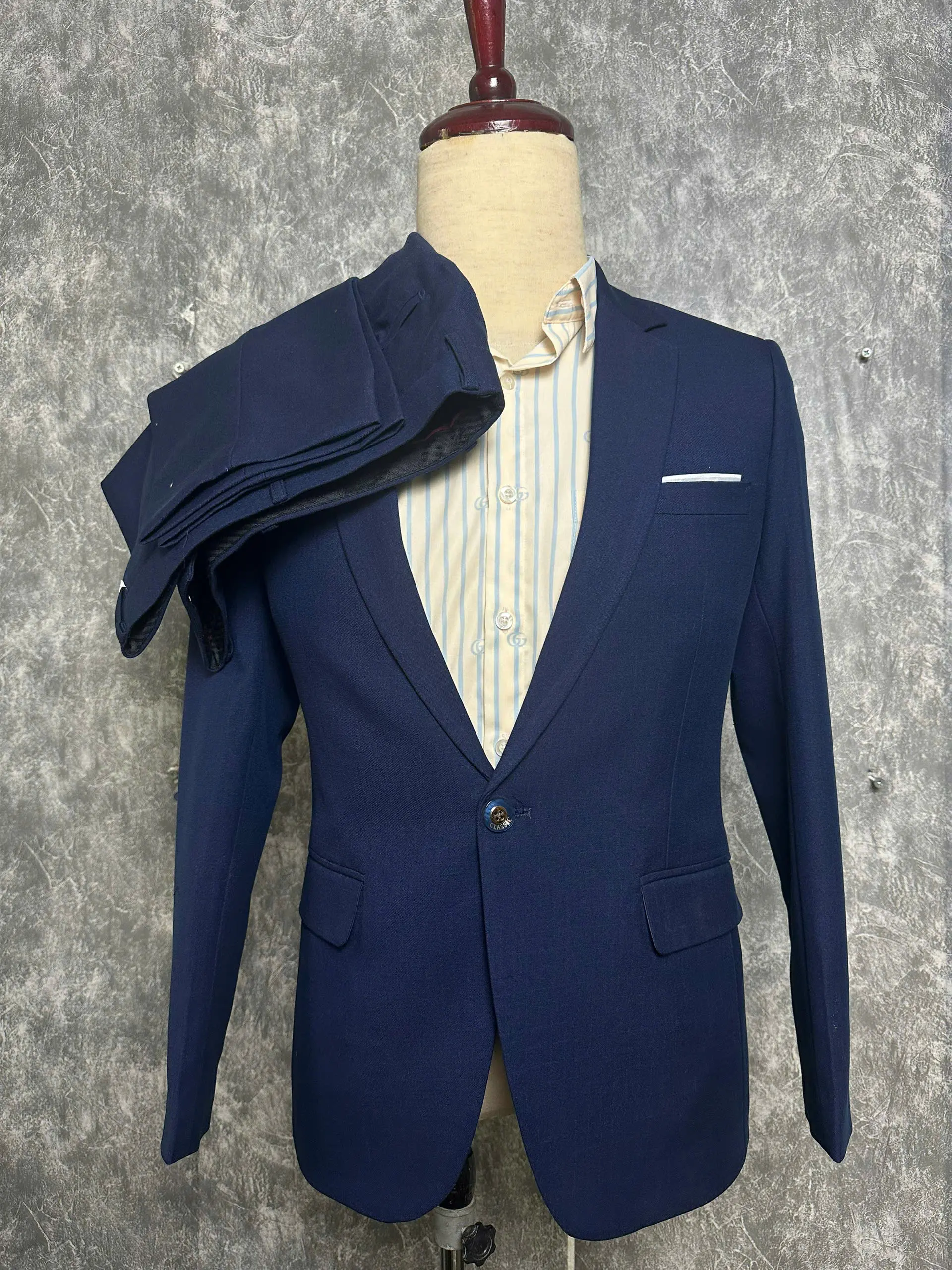 Bộ Vest Nam Xanh Tím Than (1 áo+1 quần) - Chất liệu cao cấp, thiết kế trẻ trung, bảo hành 6 tháng - Menswear, Kem