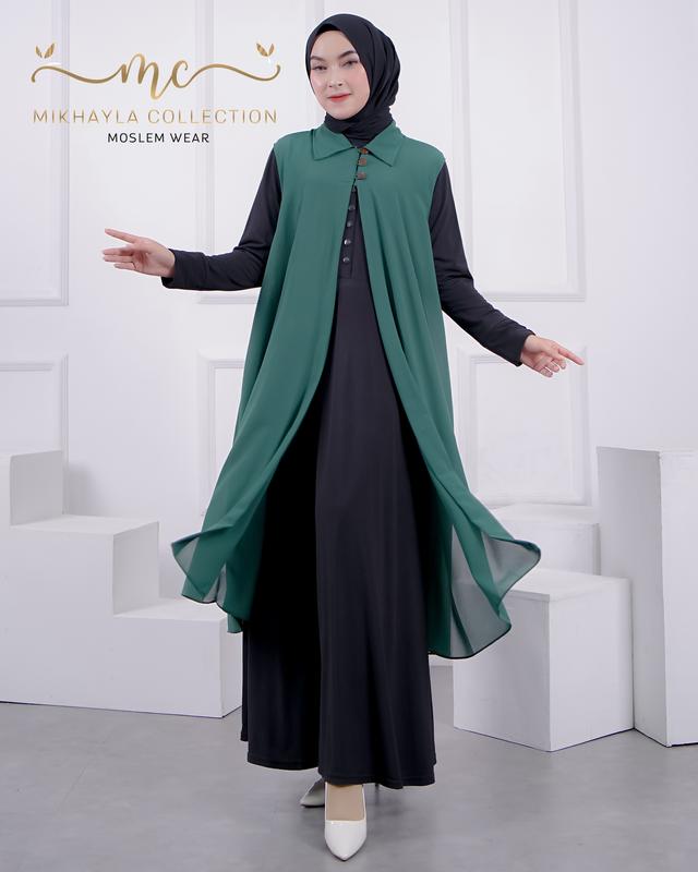 Carissa Long Outer by Mikhayla.Collection Casual Fashion Ceruty Kancing Muslim Wanita Cardigan Panjang Kardigan Kondangan 2